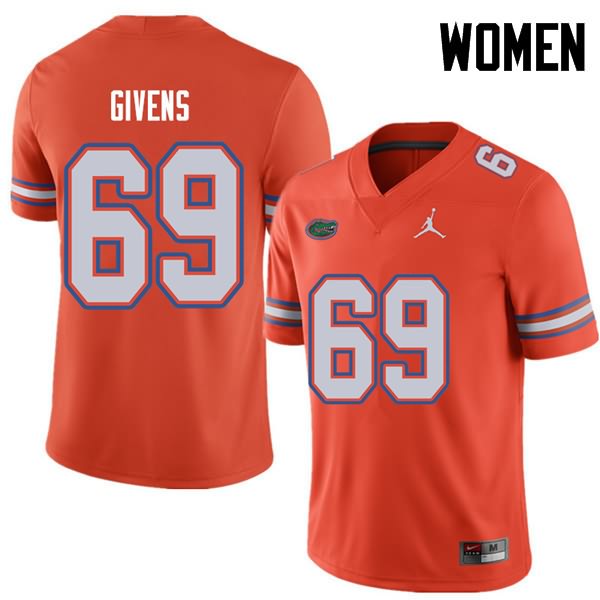 Women's NCAA Florida Gators Marcus Givens #69 Stitched Authentic Jordan Brand Orange College Football Jersey DPJ1165ZC